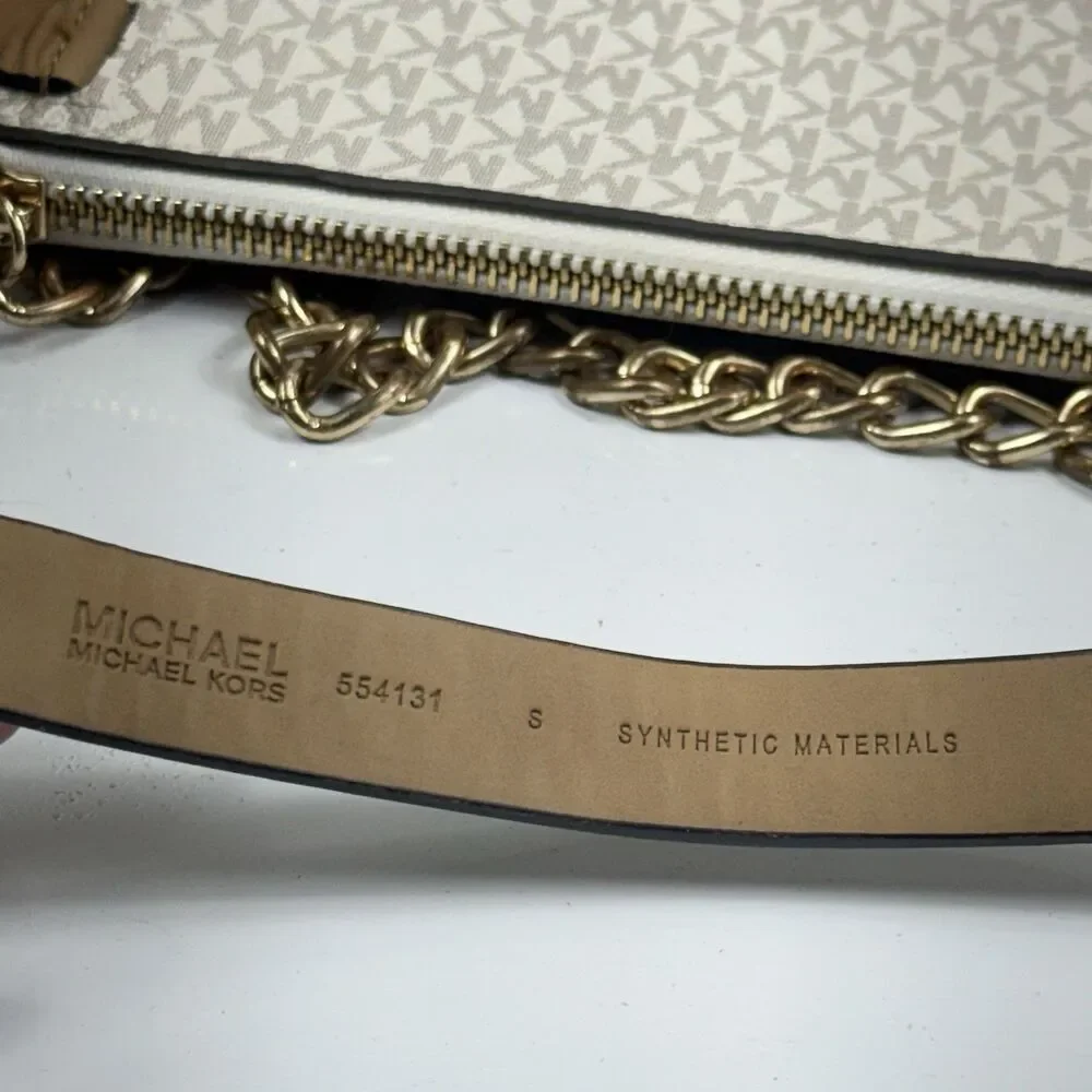Michael Kors MK Signature Vanilla Fanny Pack Belt Bag Size Small W/Gold Detail